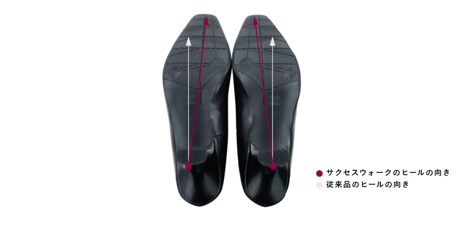 歩きやすさの秘密はヒールの向き